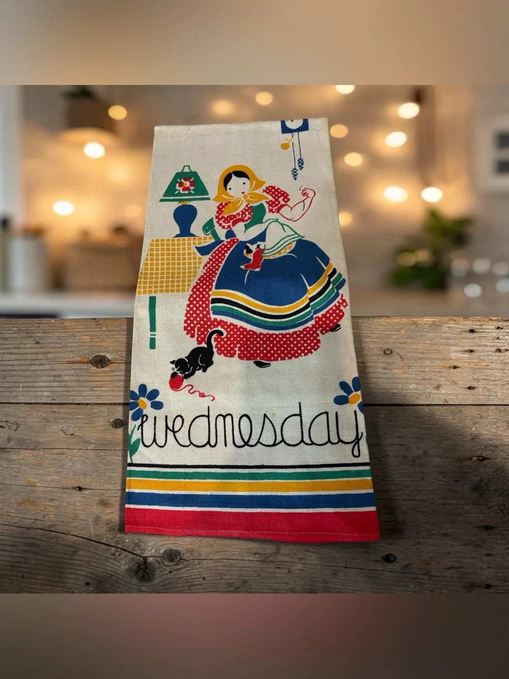 MCM Quality Linens Pure Linen Tea Towel Days Of The Week “Wednesday” Dutch Girl